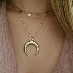 Dainty gold horn crescent necklace