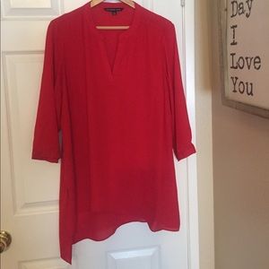 Red asymmetrical blouse V-neck