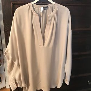 Vince taupe silk half placate shirt