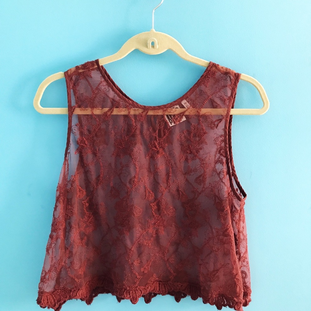 Sheer Red Lace Sleeveless Blouse