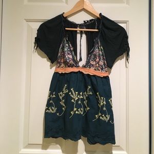 Free People Embroidered Babydoll Top