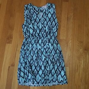 Light teal, black, and gray pattern dress