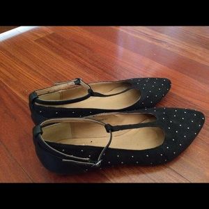 T-strap studded suede shoes