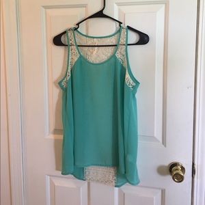 Francesca's Collections teal & white lace tank top
