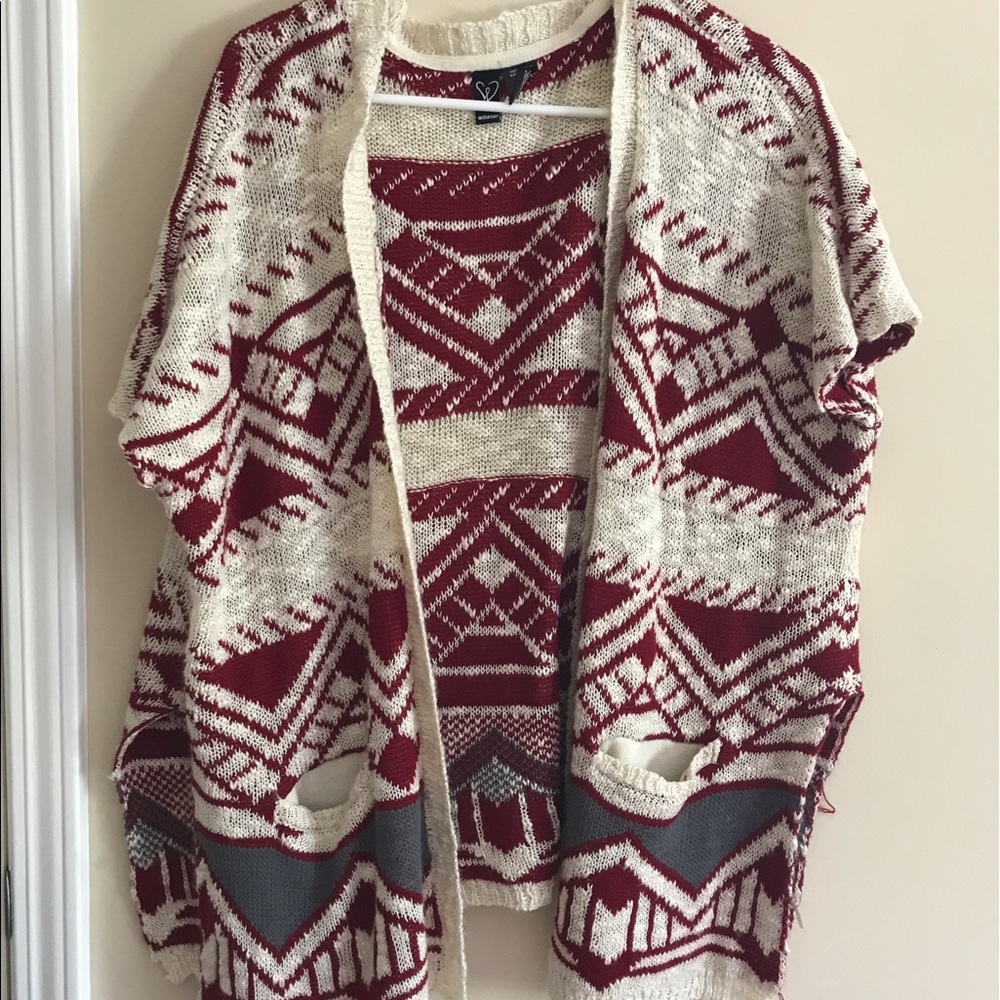 Red and white cardigan