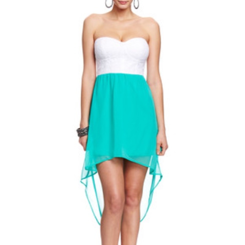 bebe Strapless High Low Dress