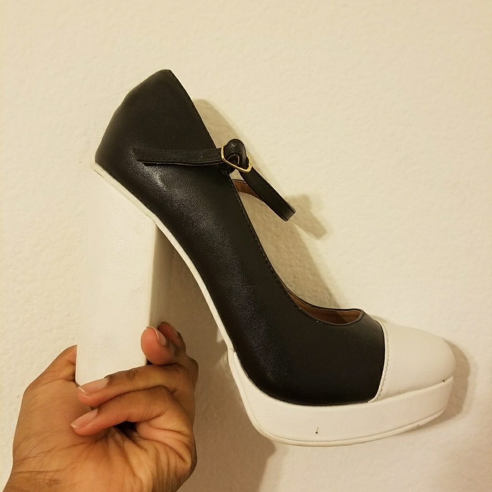 Black/White Two Tone Block Platform Heels