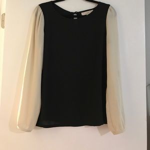 LOFT Black & Cream Blouse with tie back detail.
