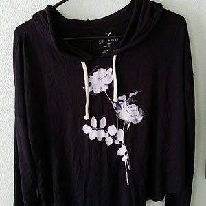 Black soft and sexy hoodie with white roses