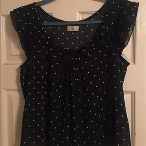 Navy blue polka dot hollister top