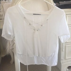 Brandy Melville cropped lace up shirt
