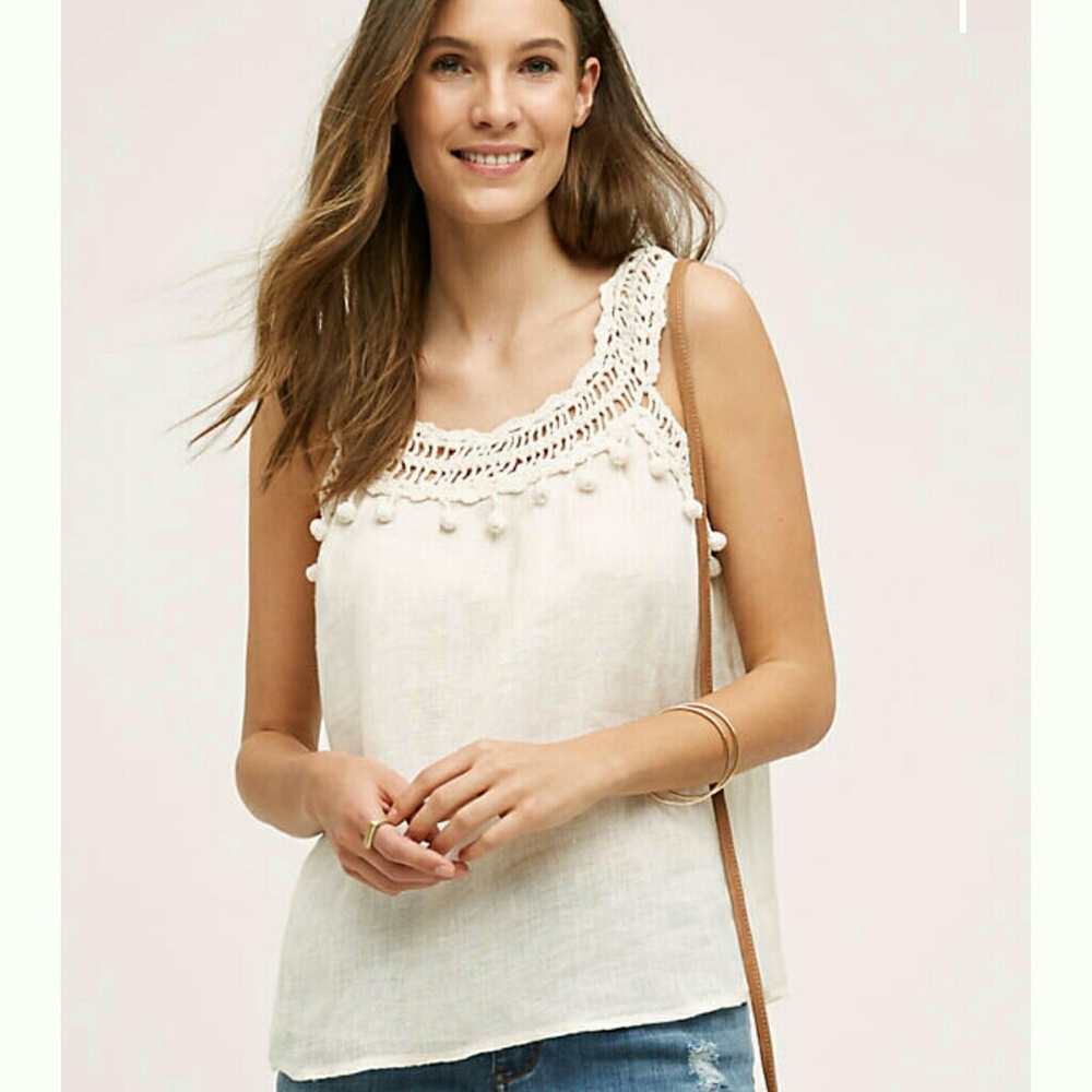 Anthropologie Floreat Linen Crochet Tank