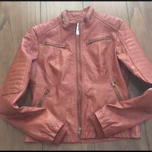 Reddish Brown Faux Leather Jacket