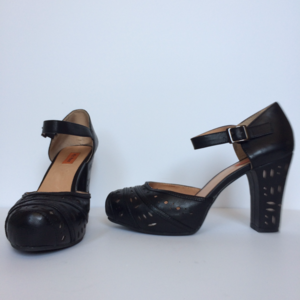 Miz Mooz, Black Leather Mary Jane Heels