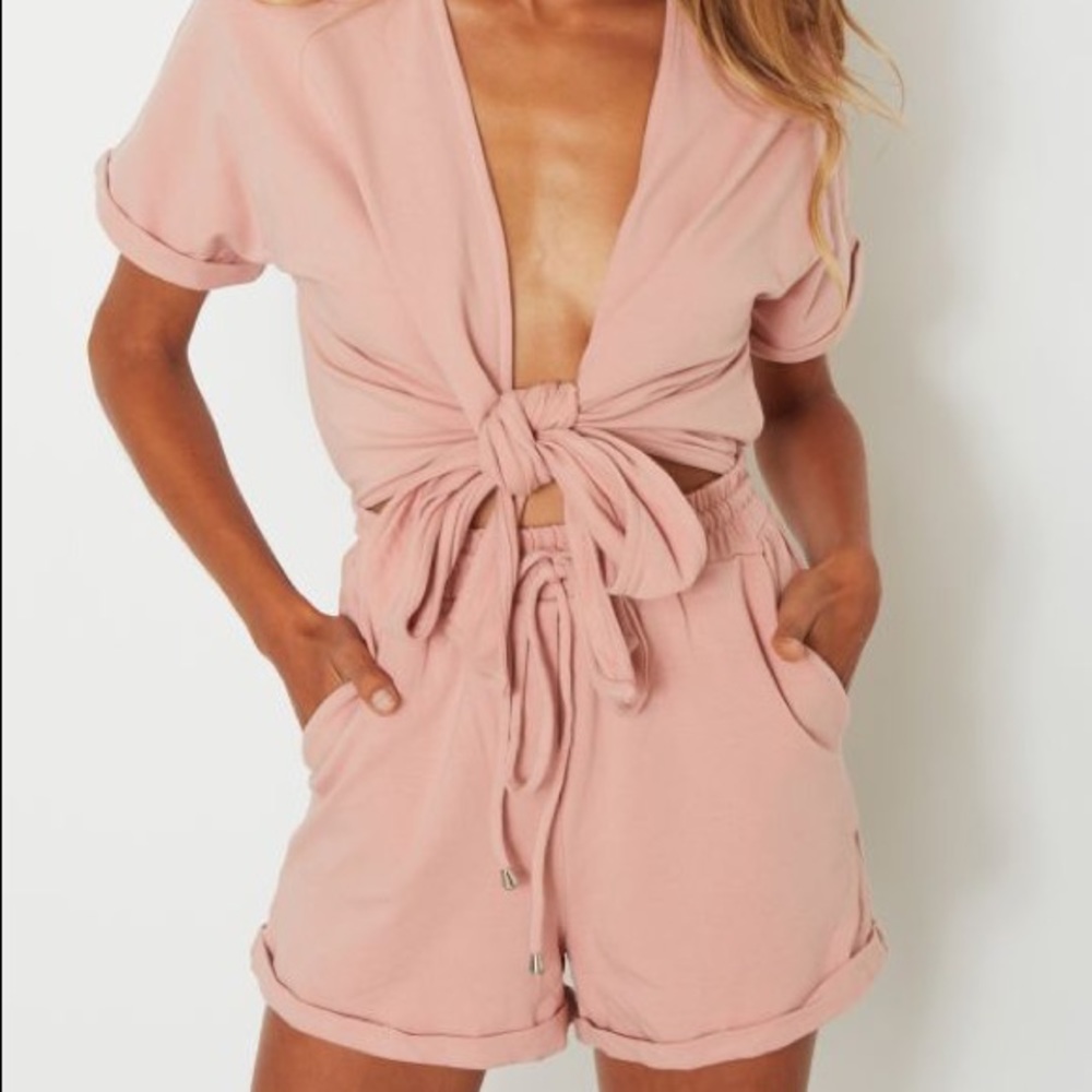 Pink tie front romper