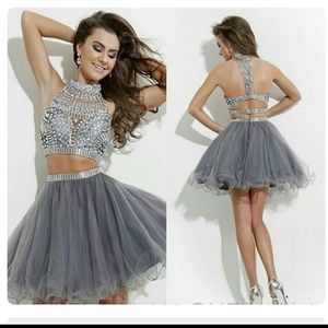 Silver two piece prom dress