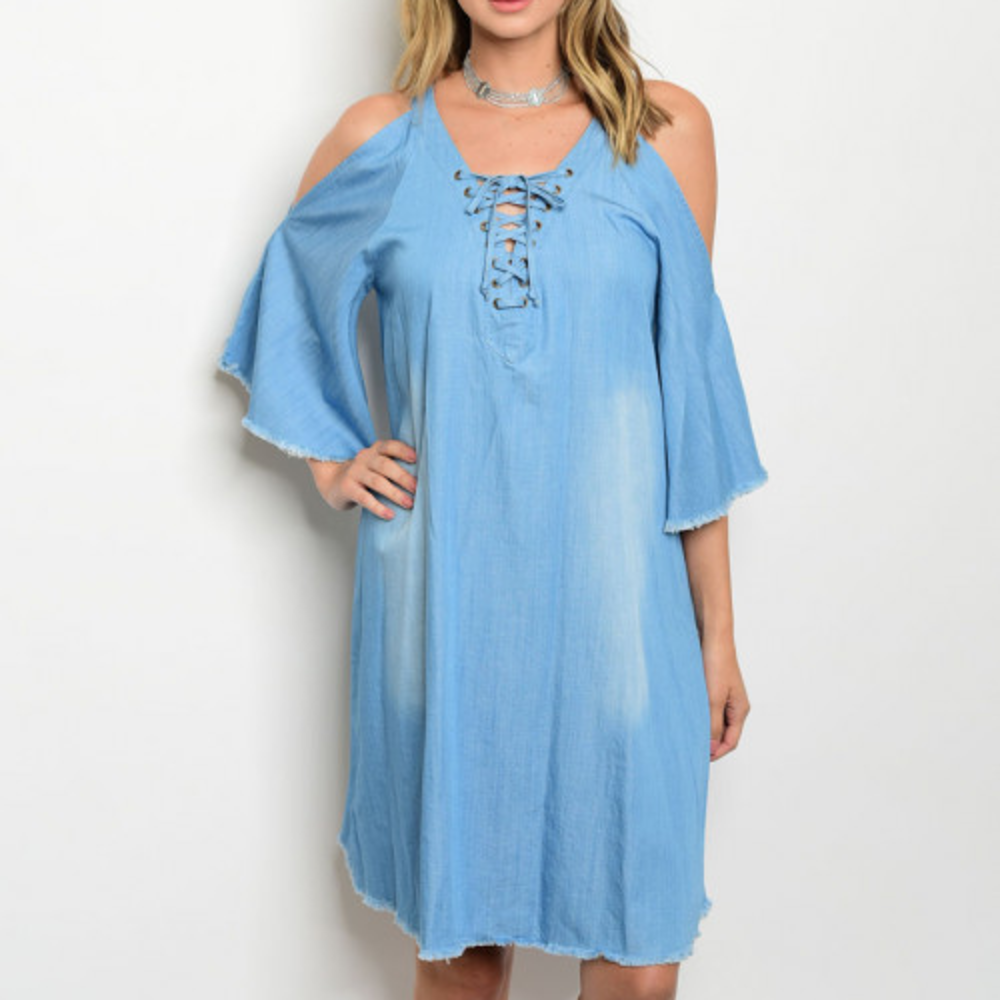 Dress COLD SHOULDER Denim dress - Picture 3 of 4