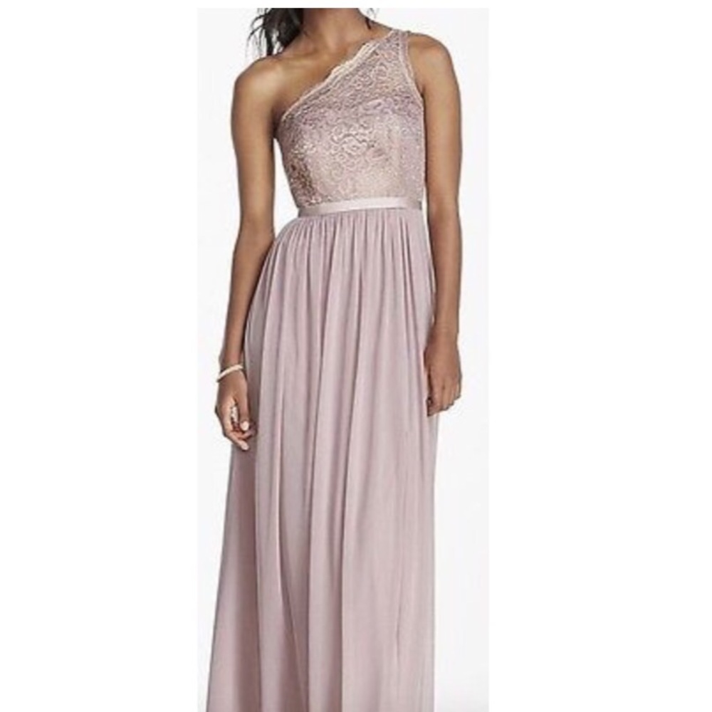 David's Bridal Long One Shoulder Lace Dress