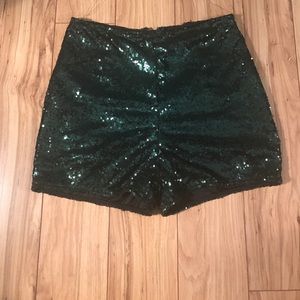 High waisted green sequin shorts