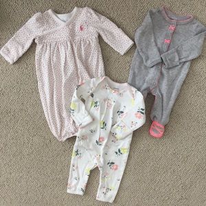 Ralph Lauren and Carters Newborn NB Girl Pajamas