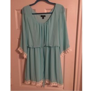 Light teal chiffon dress with white lace