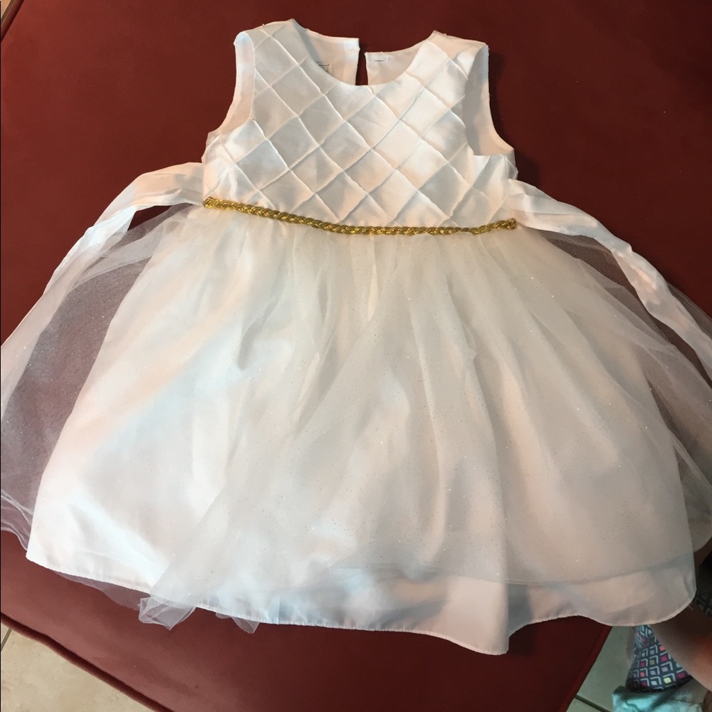 White & Gold Sparkle Flower Girl Dress
