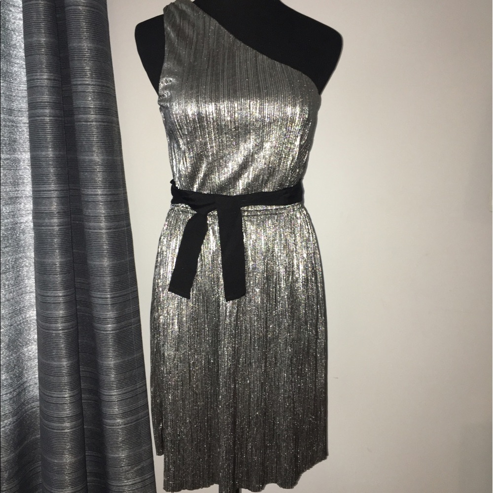 Express one shoulder silver shimmery party dress