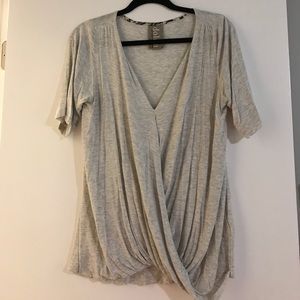Anthropologie Grey tee w/ faux wrap/ruched bottom