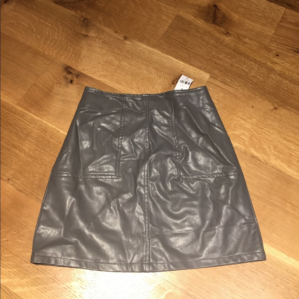 Grey leather mini skirt