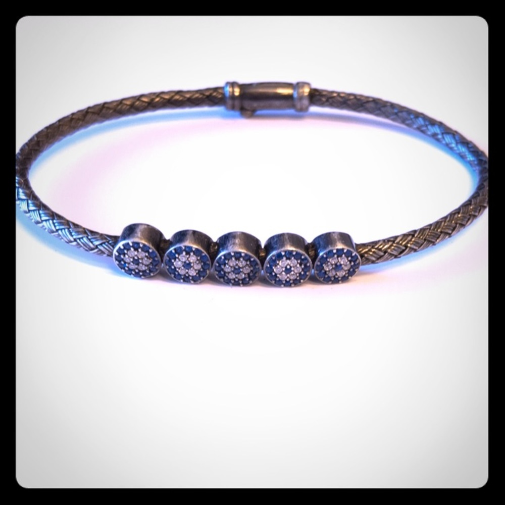 .925 silver evil eye braided bangle bracelet