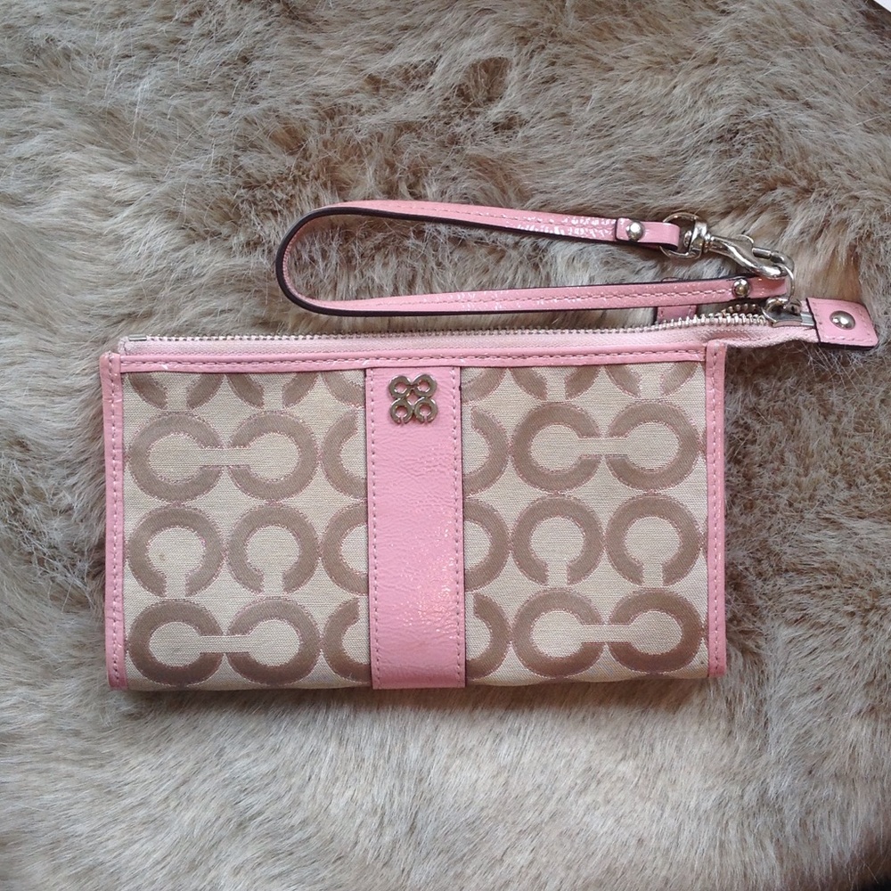 COACH Wristlet Wallet pink khaki