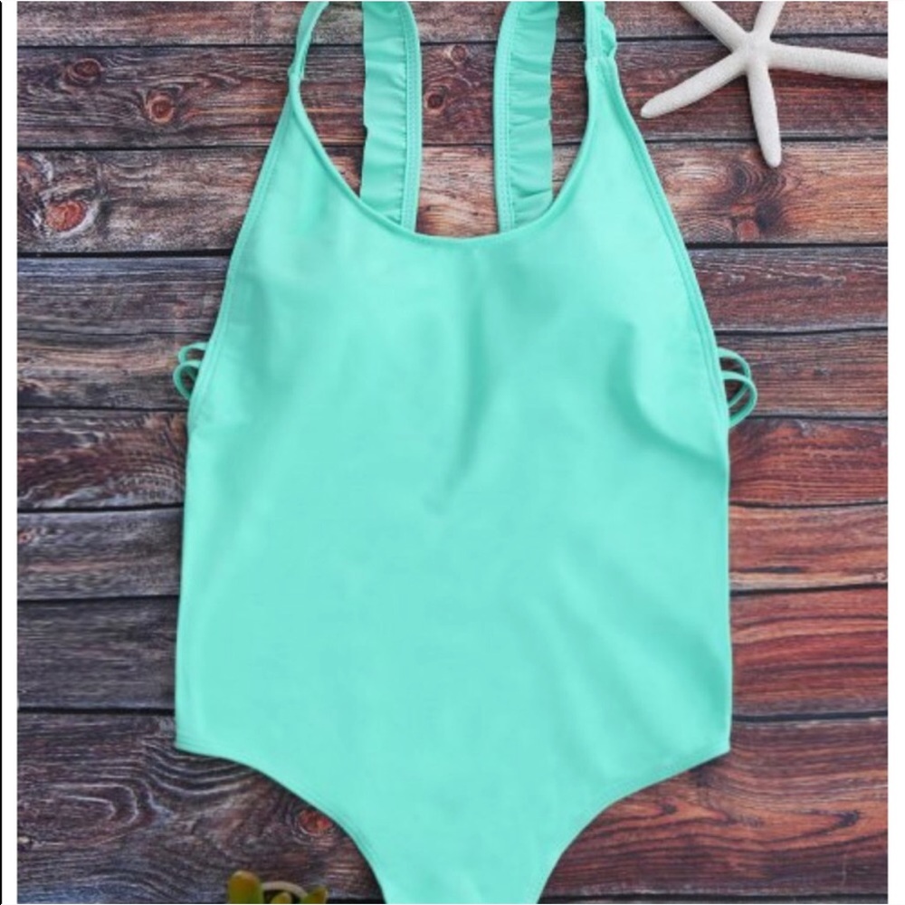 teal blue one piece swimsuit