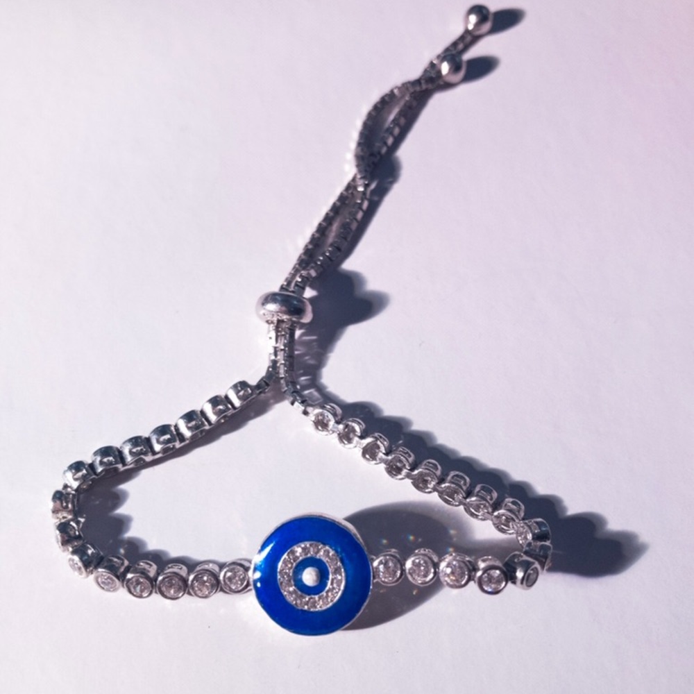 .925 silver evil eye adjustable tennis bracelet