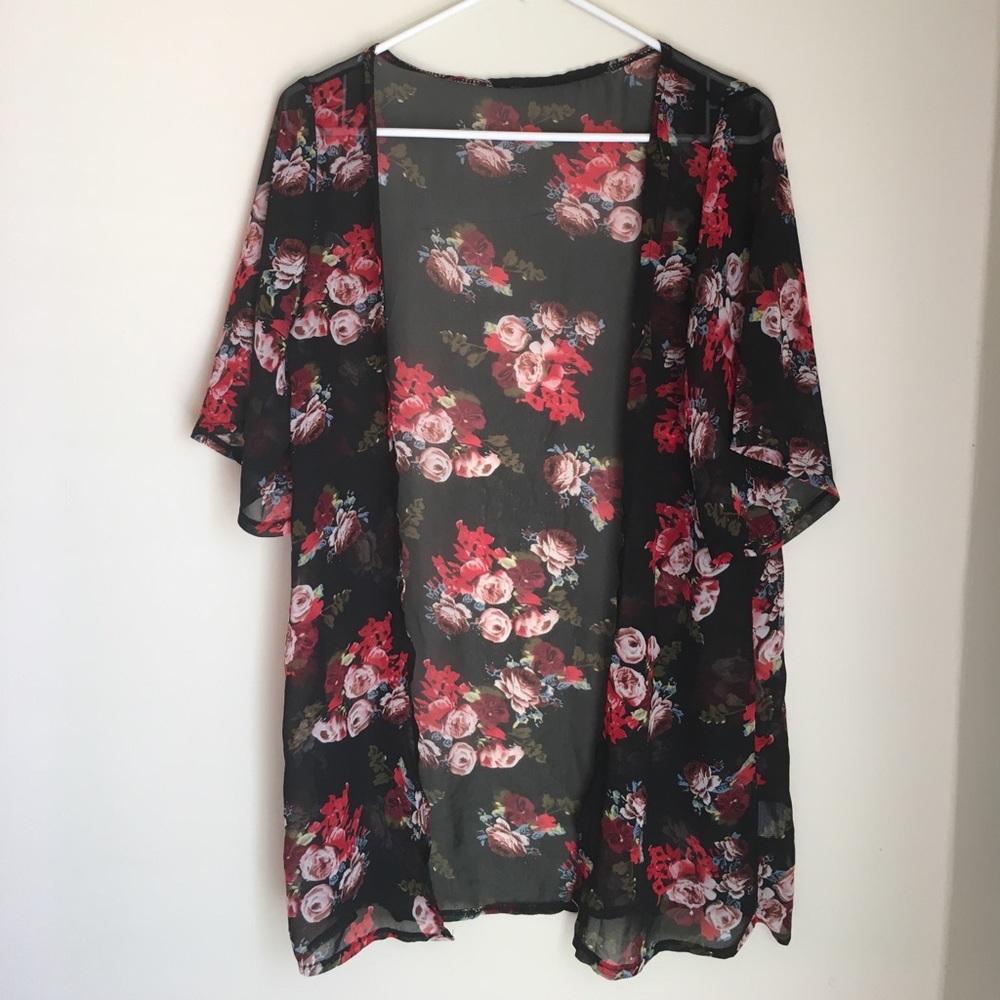 Floral Printed Chiffon Kimono Cardigan