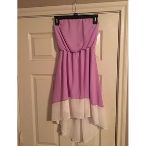Light purple and white strapless high low dress