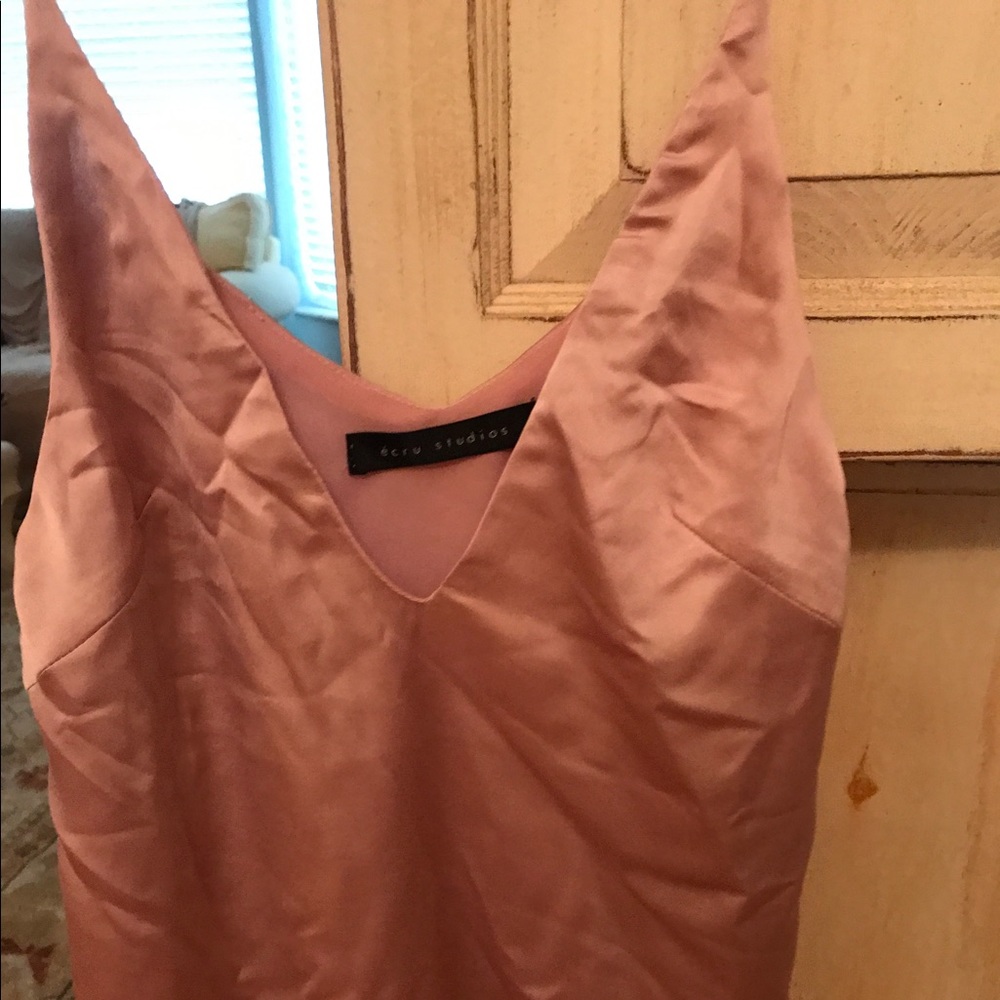 Pink v neck silk tank top