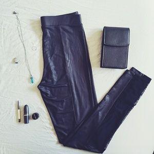 Topshop faux leather leggings with side mesh