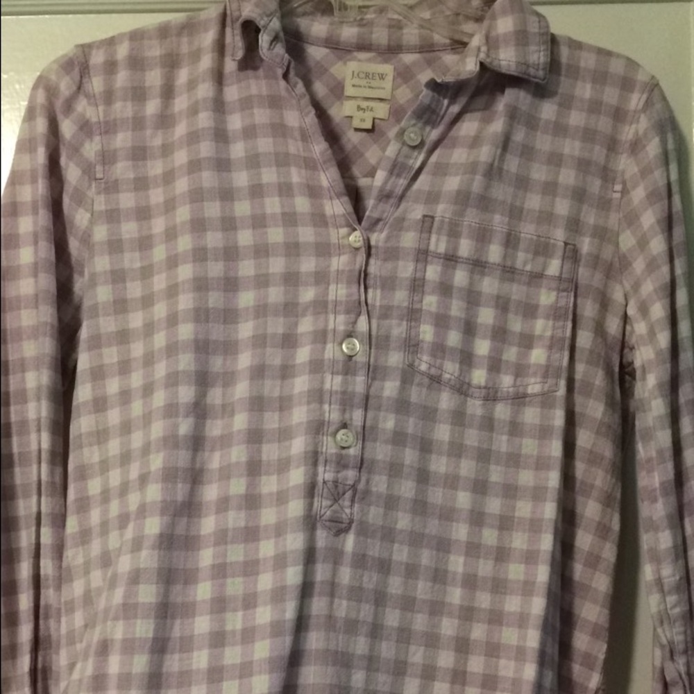 J. Crew lavender gingham popover shirt Boy Fit XS