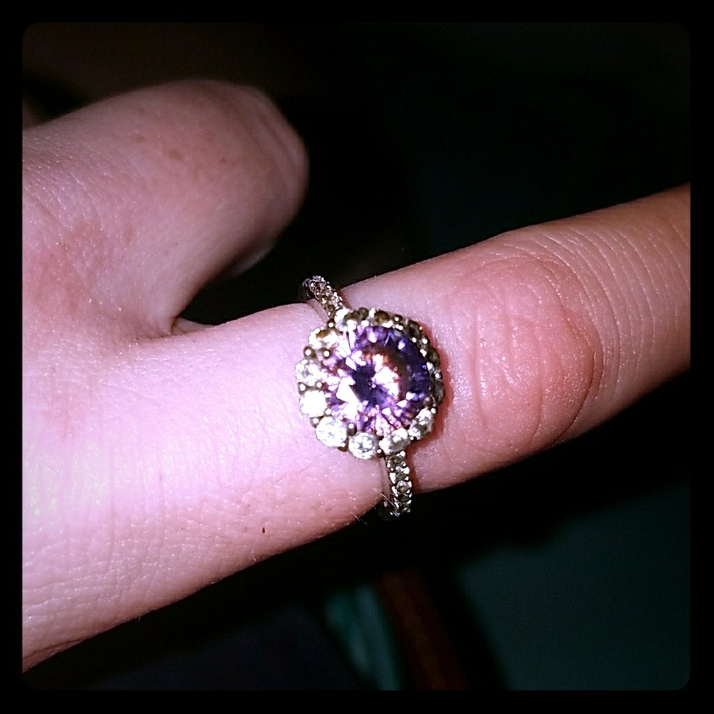 Sterling Silver CZ purple diamond ring