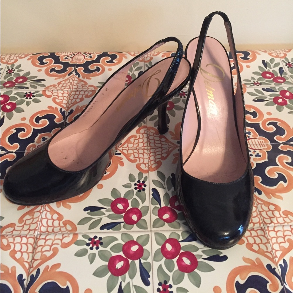 Delman patent leather sling backs