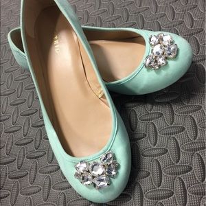 Mint jewel accented flats