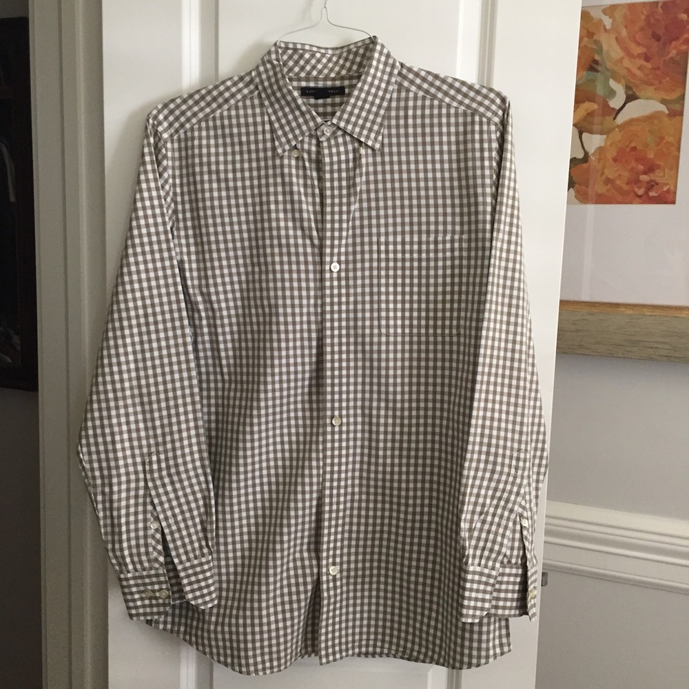 Tan & white checkered Banana Republic dress shirt