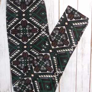 One Size Green Brown Tribal Print Leggings