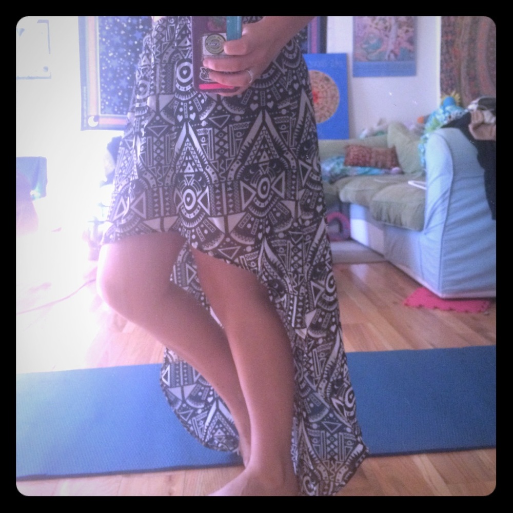 h&m high to low tribal moon and heart print skirt