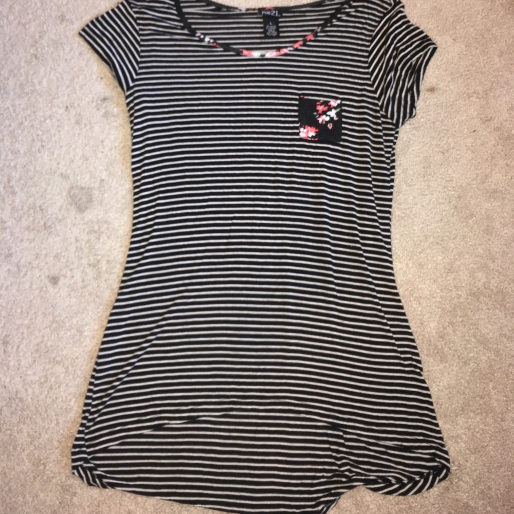 Striped T-shirt with floral details around
