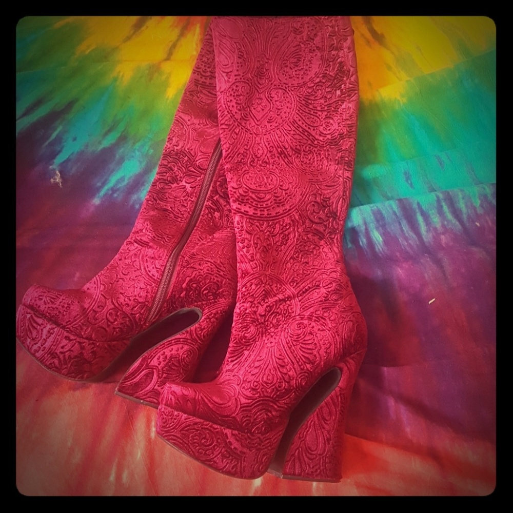 Jeffrey Campbell Nerissa 8 Burgandy Velvet Boots