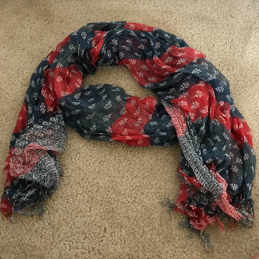Blue and Red Patterned Scarf