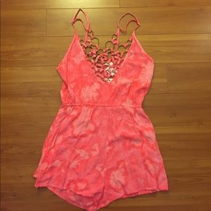 LF neon pink romper with metal ring detail