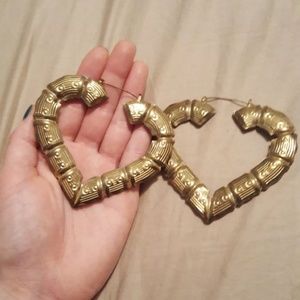 Gold plated heart shaped bamboo hoops