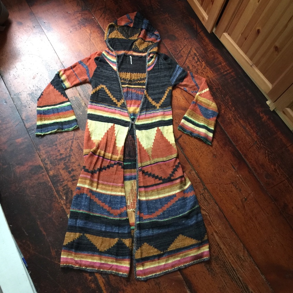 Free People Aztec hooded light weight cardigan